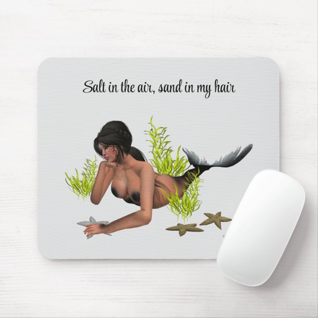 Brünette Meerjungfrau mit Starfish Mousepad (Mit Mouse)