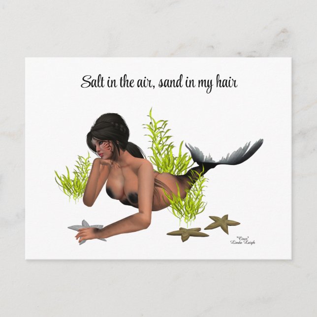 Brünette Meerjungfrau mit Starfish Postkarte (Vorderseite)