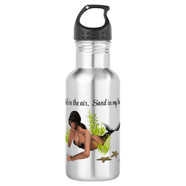 Brünette Meerjungfrau mit Starfish Wasserflasche (Vorderseite)