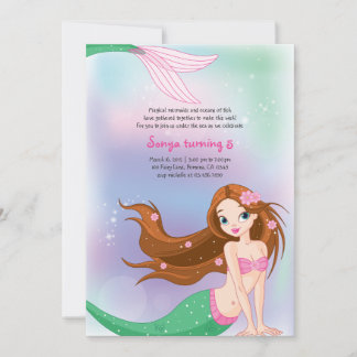 Brünette Mermaid Birthday Einladungskarte