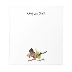 Brünette Mermaid mit Starfish Notepad Notizblock