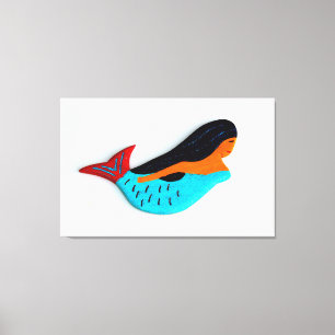 brünette, mit Meerjungfrau umhüllte Leinwand