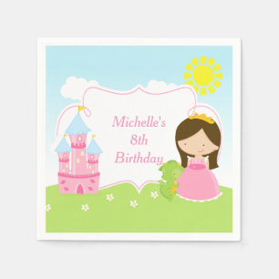 Brünette Niedliche Prinzessin und Dragon Geburtsta Serviette