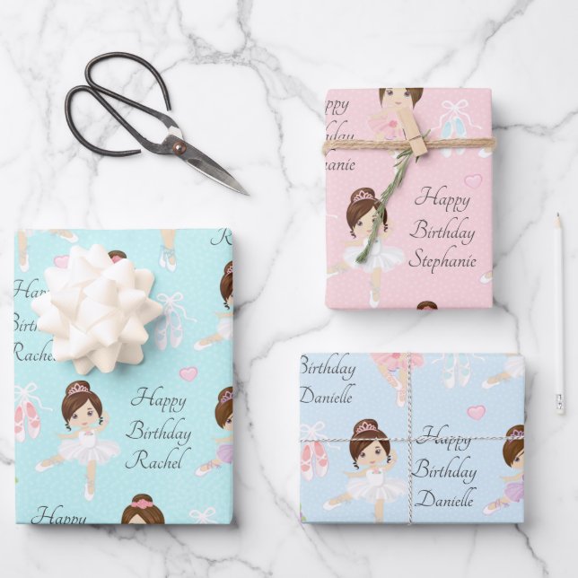 Brünette Papierblätter für Ballerina Geschenkpapier Set (Vorderseite)
