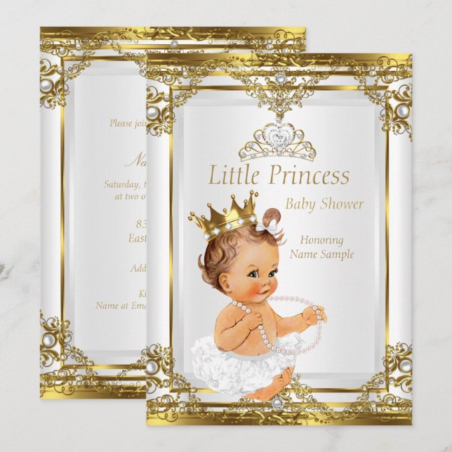 Brünette Pearl Princess Baby Dusche Einladung (Vorne/Hinten)