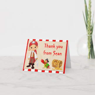 Brunette Pirate Boy Birthday Thank You Note Card Dankeskarte