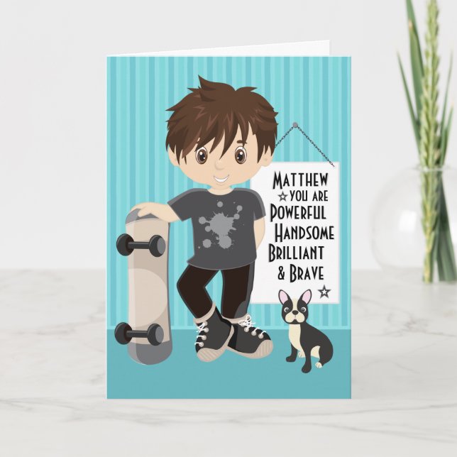 Brünette Power & Brave Boy Card Karte (Vorderseite)