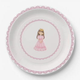 Brünette Prinzessin Pink Lace verzaubert Pappteller