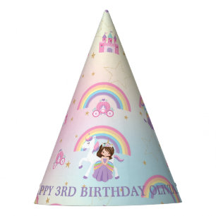 Brünette Prinzessin und Einhorn-Regenbogen zum Geb Partyhütchen