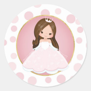 Brünette Rosa Prinzessin Runder Aufkleber