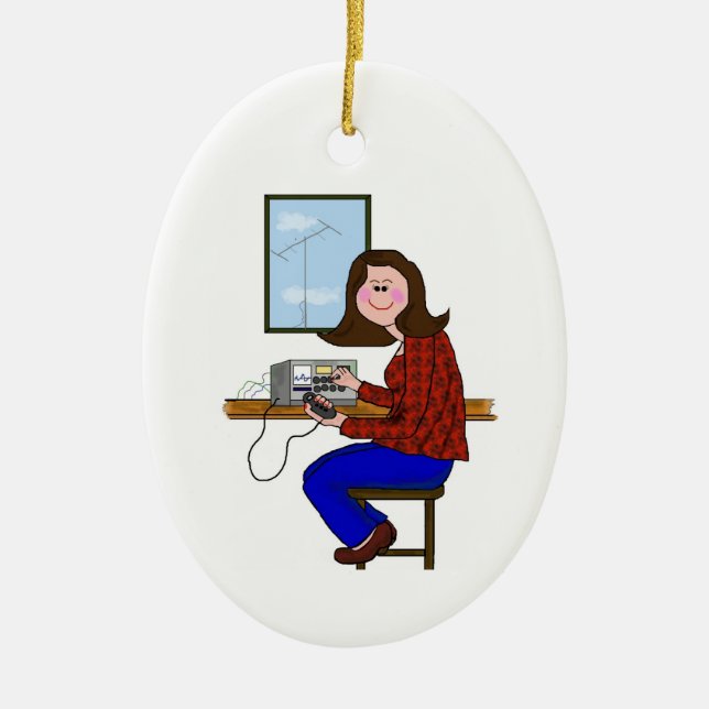 Brünette weibliche Schinken-Weihnachtsverzierung Keramikornament (Vorne)