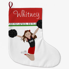 Brünetter Cheerleader in Rot und Schwarz Großer Weihnachtsstrumpf