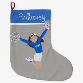 Brünetter Cheerleader in White & Blue Großer Weihnachtsstrumpf