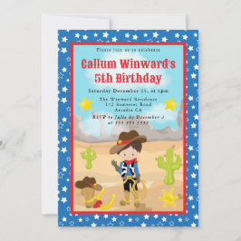 Brünetter Cowboy-Western-Kindergeburtstag Einladung