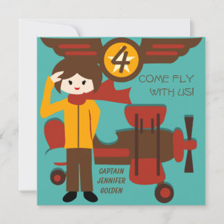 Brünetter Girl Pilot zum Geburtstag Einladungen