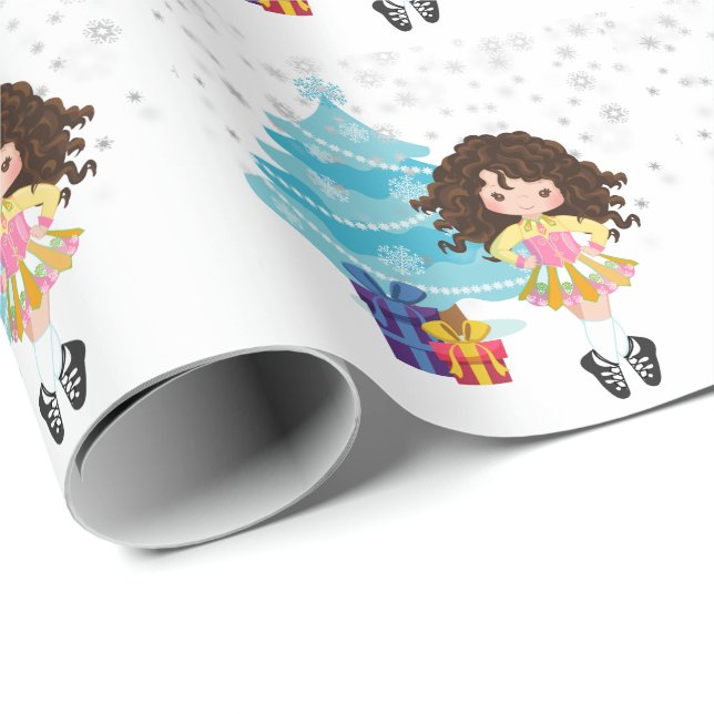 Brünetter Irish Dancer Winter Weihnachtsfeiertag Geschenkpapier (Rolleneckpunkt)