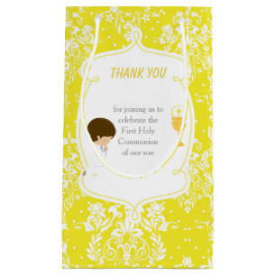 Brünetter Junge Erste Kommune Damask Kleine Geschenktüte