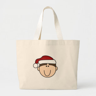Brünetter Junge in der Weihnachtsmannmütze Jumbo Stoffbeutel