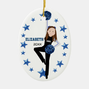 Brünetter Pom Squad in Schwarz, Blau und Weiß Keramikornament