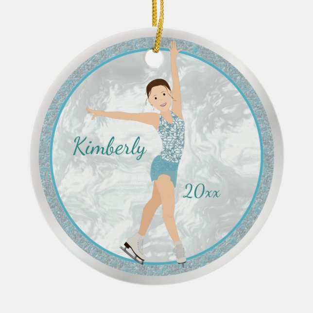 Brünetter Skater in Aqua Keramik Ornament (Vorne)