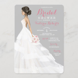 Brünettes Bridge-Lace-Gown-Brautparty Einladung