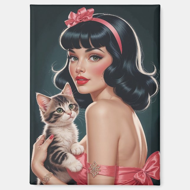 Brünettes Button mit Niedlichem Kittenportrait Magnet (Vorderseite)