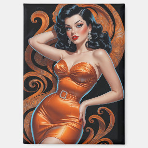 Brünettes Button-Up Orange Dress Magnet