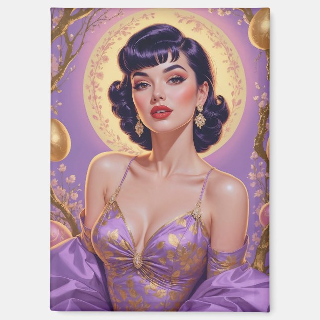 Brünettes Button-Up Ostereier Gold und Lila Magnet (Vorderseite)