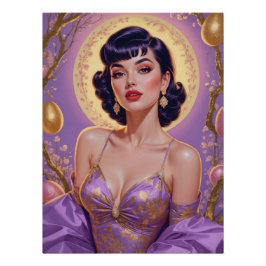 Brünettes Button-Up Ostereier Gold und Lila Poster