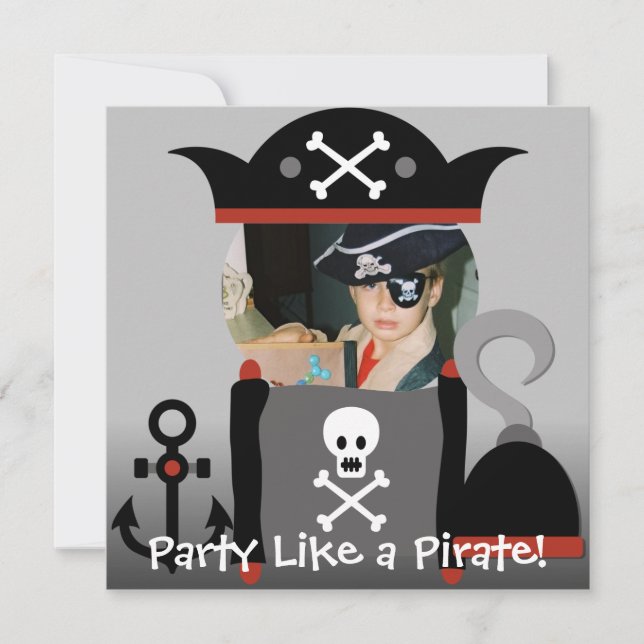 Brünettes Junge Party wie ein Piratengeburtstag lä Einladung (Vorderseite)
