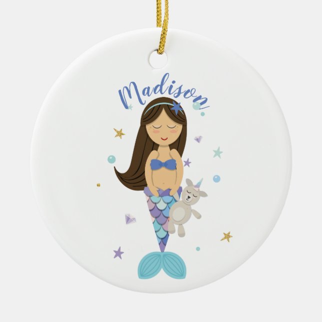 Brünettes kleines Meerjungfrau-Ornament Keramik Ornament (Vorne)