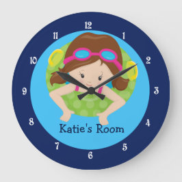 Brünettes Swim Team Girls Schlafzimmer Custom Blue Große Wanduhr
