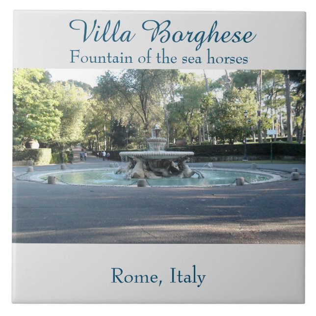 Brunnen der Meerpferde, Villa Borghese Garden Fliese (Vorderseite)