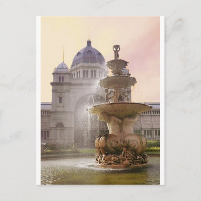 Brunnen, Gebäude der Königlichen Ausstellung, Melb Postkarte (Vorderseite)