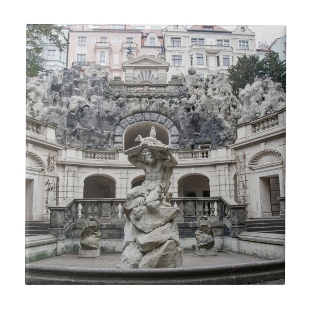 Brunnen mit Neptun-Statue in Prag Fliese (Vorderseite)