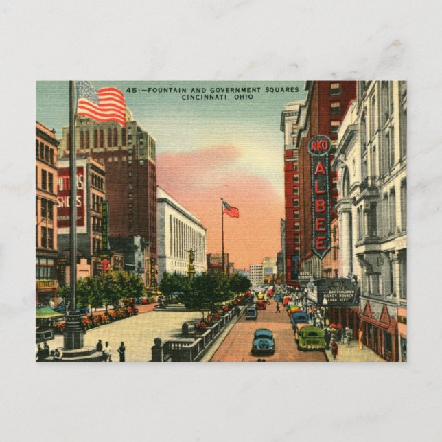 Brunnen Platz, Cincinnati, Ohio Vintag Postkarte (Vorderseite)