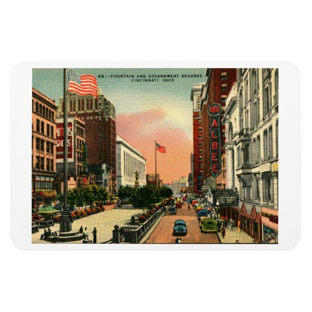 Brunnen Platz, Cincinnati, Ohio Vintage Postkarte Magnet (Horizontal)