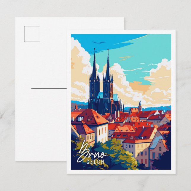 Brünner Vintage Illustration Postkarte (Vorne/Hinten)