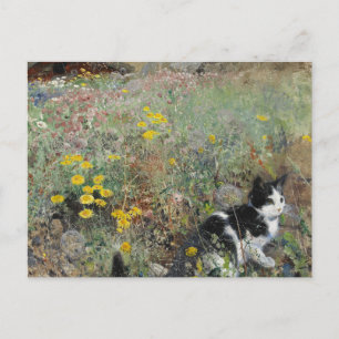 Bruno Liljefors - Katze auf Blumenbeet Postkarte