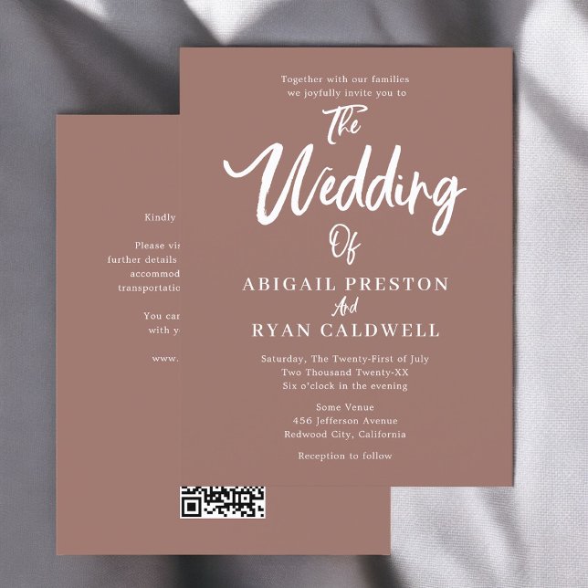 Brush Calligraphy Budget Brown Wedding Postkarte (Von Creator hochgeladen)