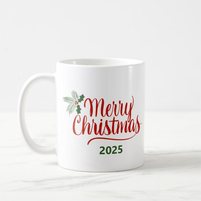 Brush Calligraphy Merry Christmas 2025 Kaffeetasse (Links)