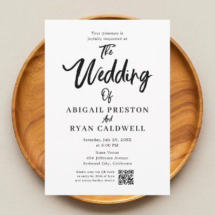 Brush Calligraphy QR Code White Wedding Einladung