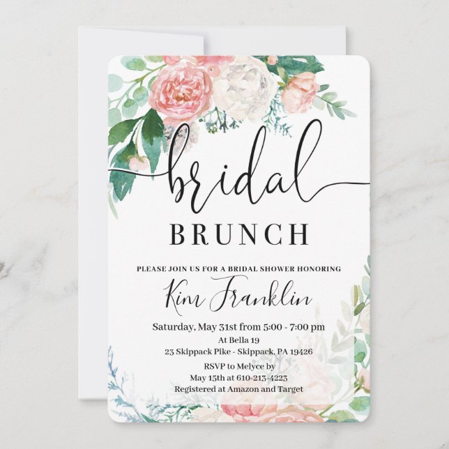 Brush Floral Bridal Brunch Invitations de douche (Devant)