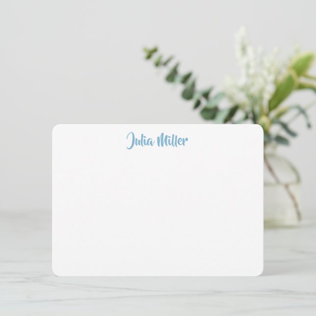 Brush Handwriting Script Personalisiert Sky Blue Mitteilungskarte (Stehend Vorderseite)