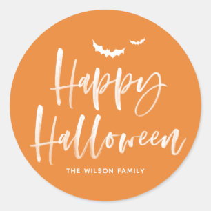 Brush Lettering Happy Halloween   Orange Vielen Da Runder Aufkleber