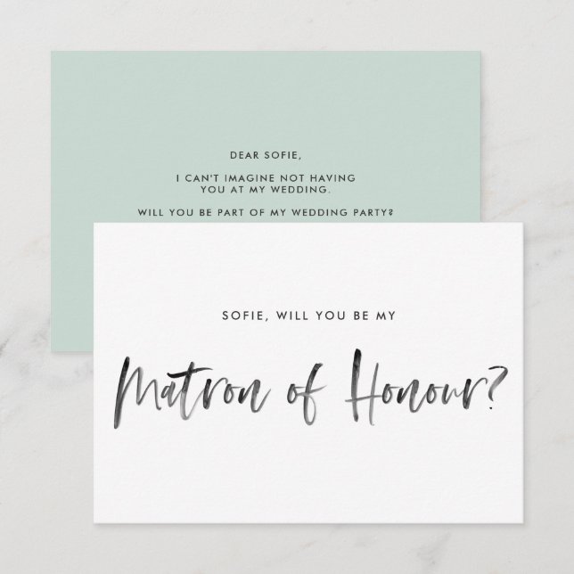 Brush Lettering Mint Be My Matron of Ehre Einladung (Vorne/Hinten)
