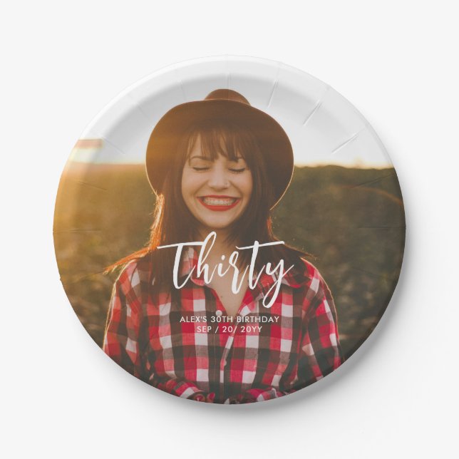 Brush Letting Custom Foto Geburtstagsparty Pappteller (Vorderseite)