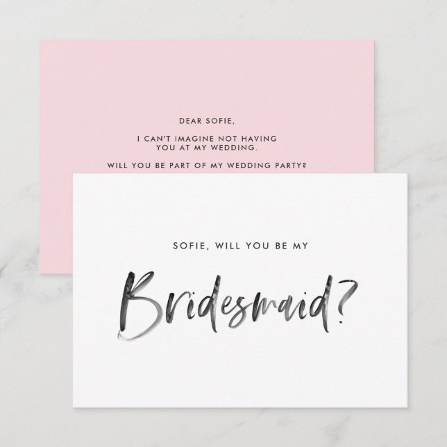 Brush Letting Pink werden Sie meine Bridesmaid sei Einladung (Vorne/Hinten)