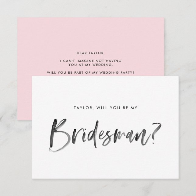 Brush Letting Pink wirst du mein Bridesman sein Einladung (Vorne/Hinten)