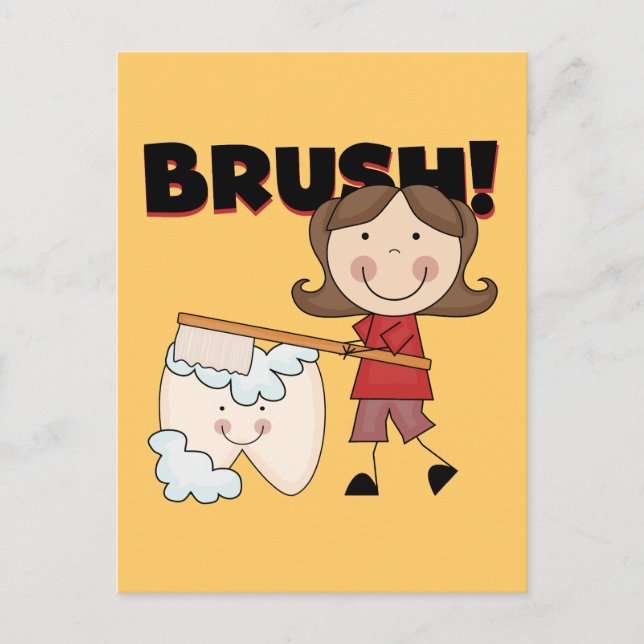 BRUSH - Mädchen mit Zahnstocher und Geschenke Postkarte (Vorderseite)